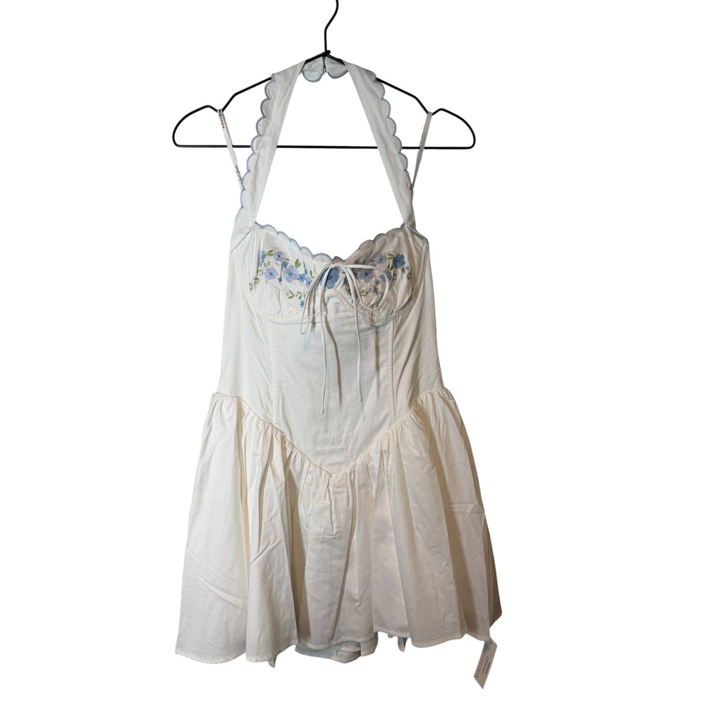 NWT For Love & Lemons Tea Time Poplin Bustier Mini Dress White Floral Medium - Picture 5 of 11